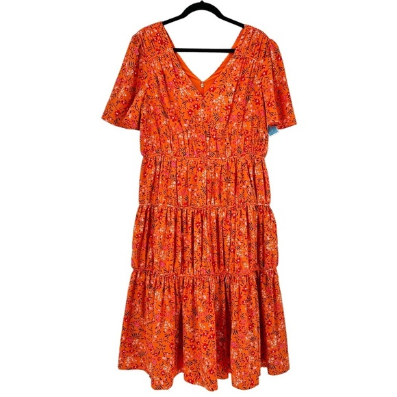 Draper James Apricot Orange Pansy Floral Margo Flutter Sleeve Midi Dress NWT 12 - Picture 2 of 11